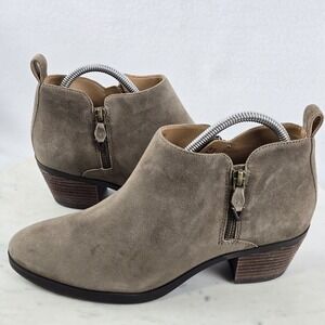 NEW Vionic Cicily Waterproof Suede Ankle Boots 6.5 Taupe Booties Block Heel